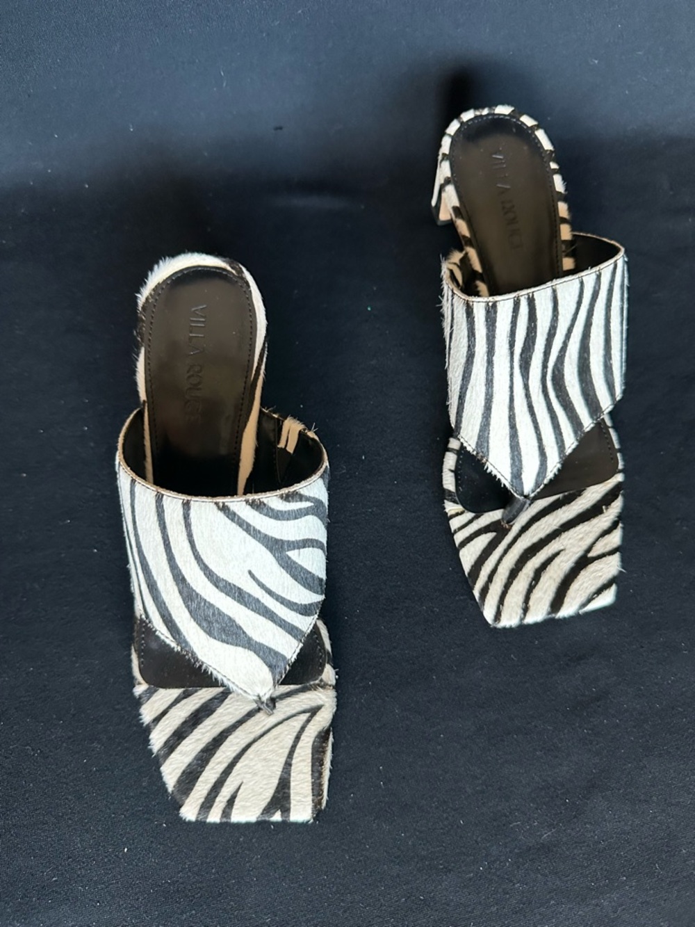 Danica square toe Zebra-Print Slide Sandals for Women - Black & White square Toe